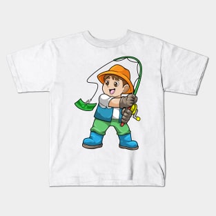 Angler with Fishing rod Kids T-Shirt